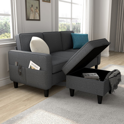 Canapé convertible modulaire et pouf en tissu doux - 53,50 x 77,50 x 33,00
