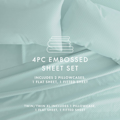 Soft Essentials Double Brushed Embossed Checkered 4PC Deep Pocket Bed Sheet Set