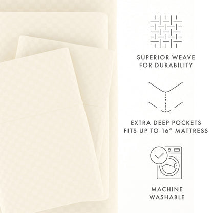 Soft Essentials Double Brushed Embossed Checkered 4PC Deep Pocket Bed Sheet Set