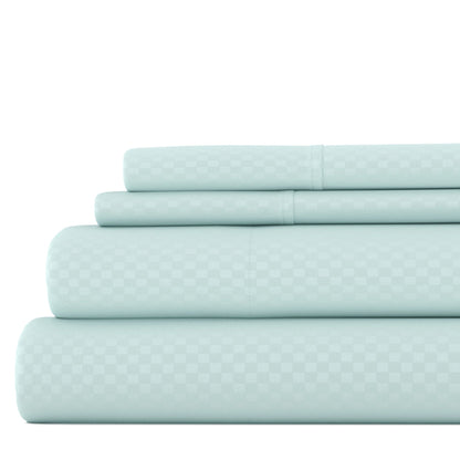 Soft Essentials Double Brushed Embossed Checkered 4PC Deep Pocket Bed Sheet Set