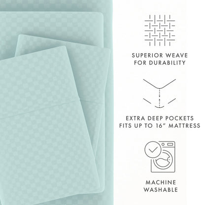 Soft Essentials Double Brushed Embossed Checkered 4PC Deep Pocket Bed Sheet Set