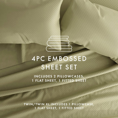Soft Essentials Double Brushed Embossed Checkered 4PC Deep Pocket Bed Sheet Set