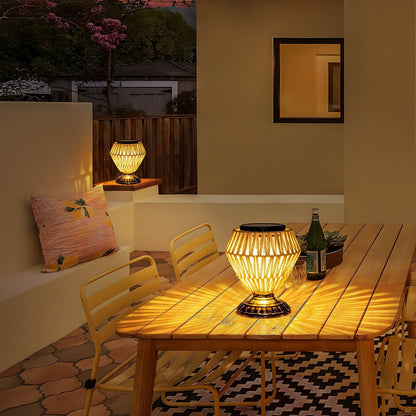 Solar Panel Rattan Woven Lights Dimmable Nightstand Desk Lamp Outdoor Indoor Decorative