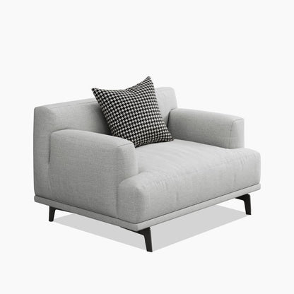 Canapé droit en tissu beige à accoudoirs carrés