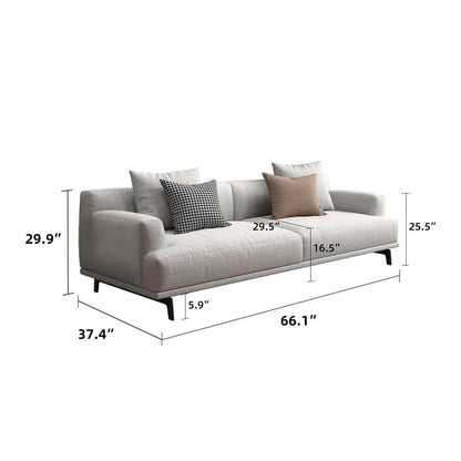 Canapé droit en tissu beige à accoudoirs carrés