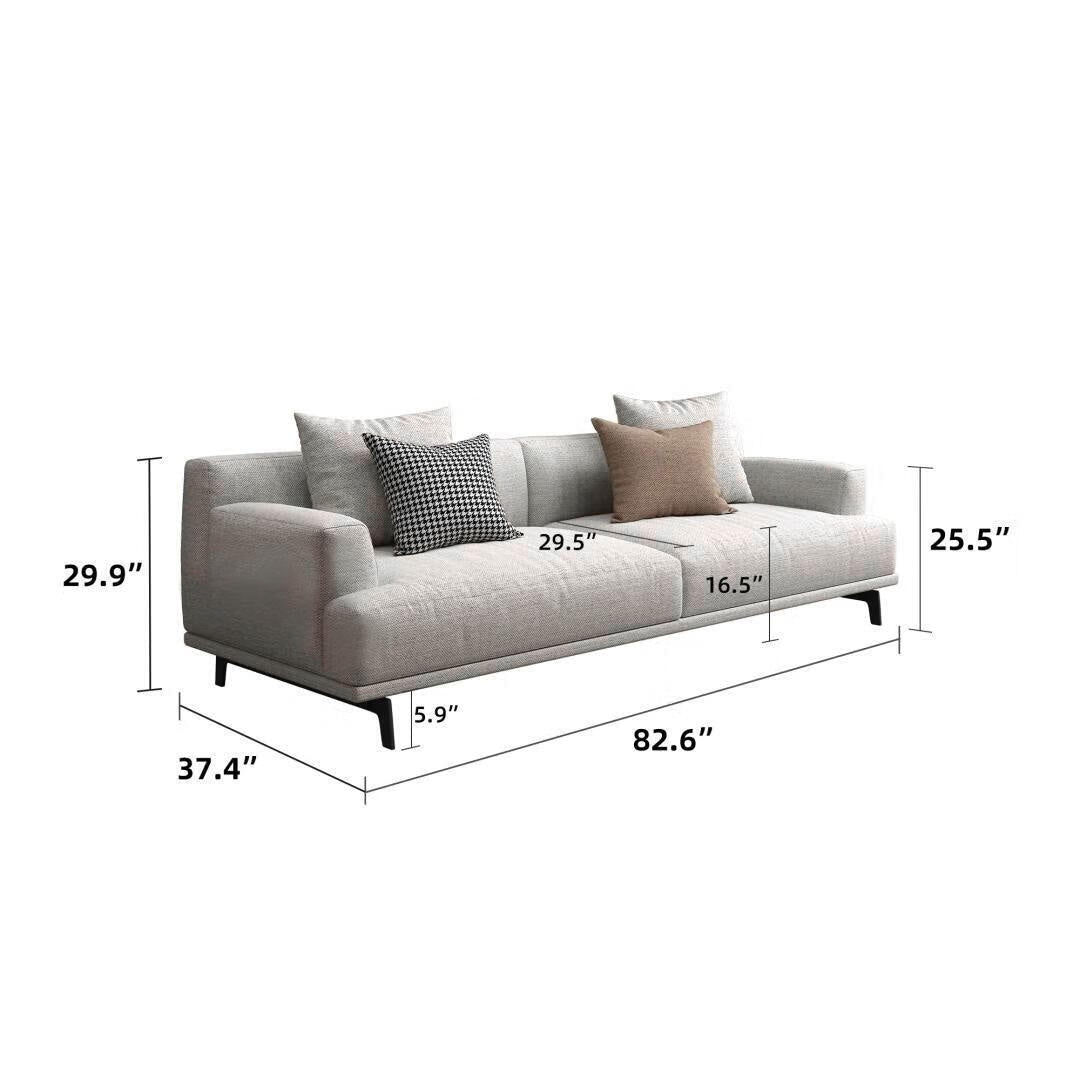 Canapé droit en tissu beige à accoudoirs carrés