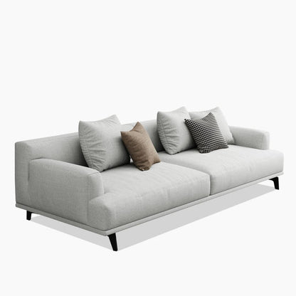 Canapé droit en tissu beige à accoudoirs carrés