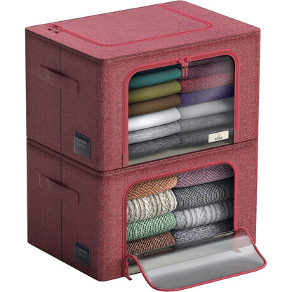 Storage Bins, Foldable Stackable Container Organizer Set with Large Window & Carry Handles