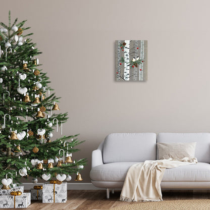 Stupell Birds and Holiday Ornaments Birch Tree Forest Canvas Wall Art