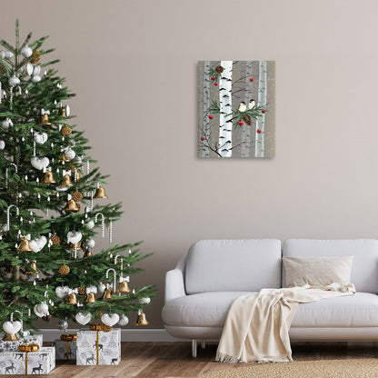 Stupell Birds and Holiday Ornaments Birch Tree Forest Canvas Wall Art