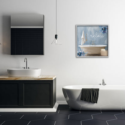 Stupell Blue Floral Relax Bathroom Scene Framed Giclee Texturized Wall Art, Design By Kim Allen