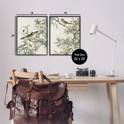 Stupell Classic Sparrow on Blossoms 2 Piece Framed Giclee Art Set Design by Nan