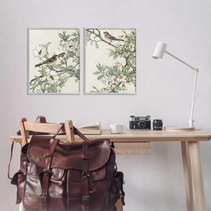 Stupell Classic Sparrow on Blossoms 2 Piece Framed Giclee Art Set Design by Nan