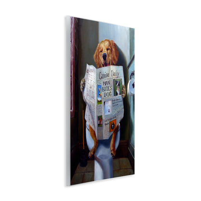 Stupell Dog Reading the Newspaper On Toilet Funny Painting Wall Plaque Art, Proudly Made in USA