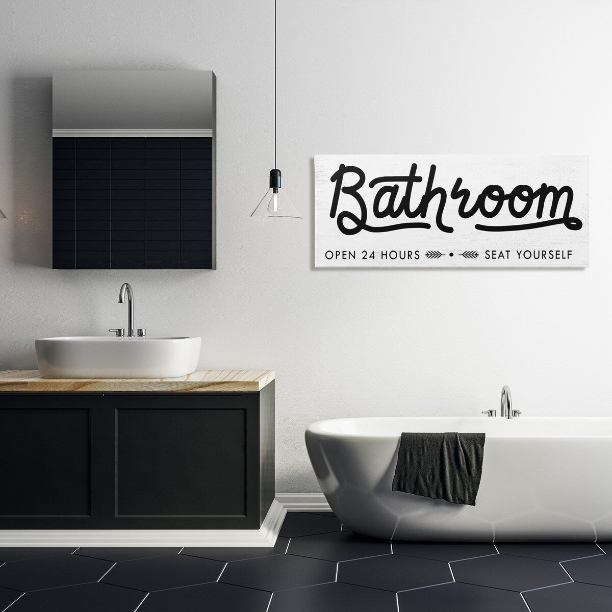 Stupell Seat Yourself Bathroom Sign Minimal Black White Canvas Wall Art