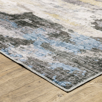 Vista Home Marissa Washable Abstract Grey/ Blue Indoor Area Rug