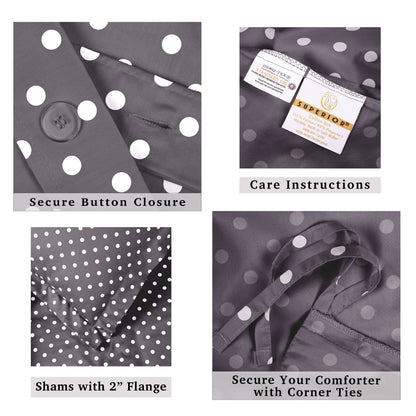 Superior Thread Count 600TC Polka Dot Cotton Blend Duvet Cover Set