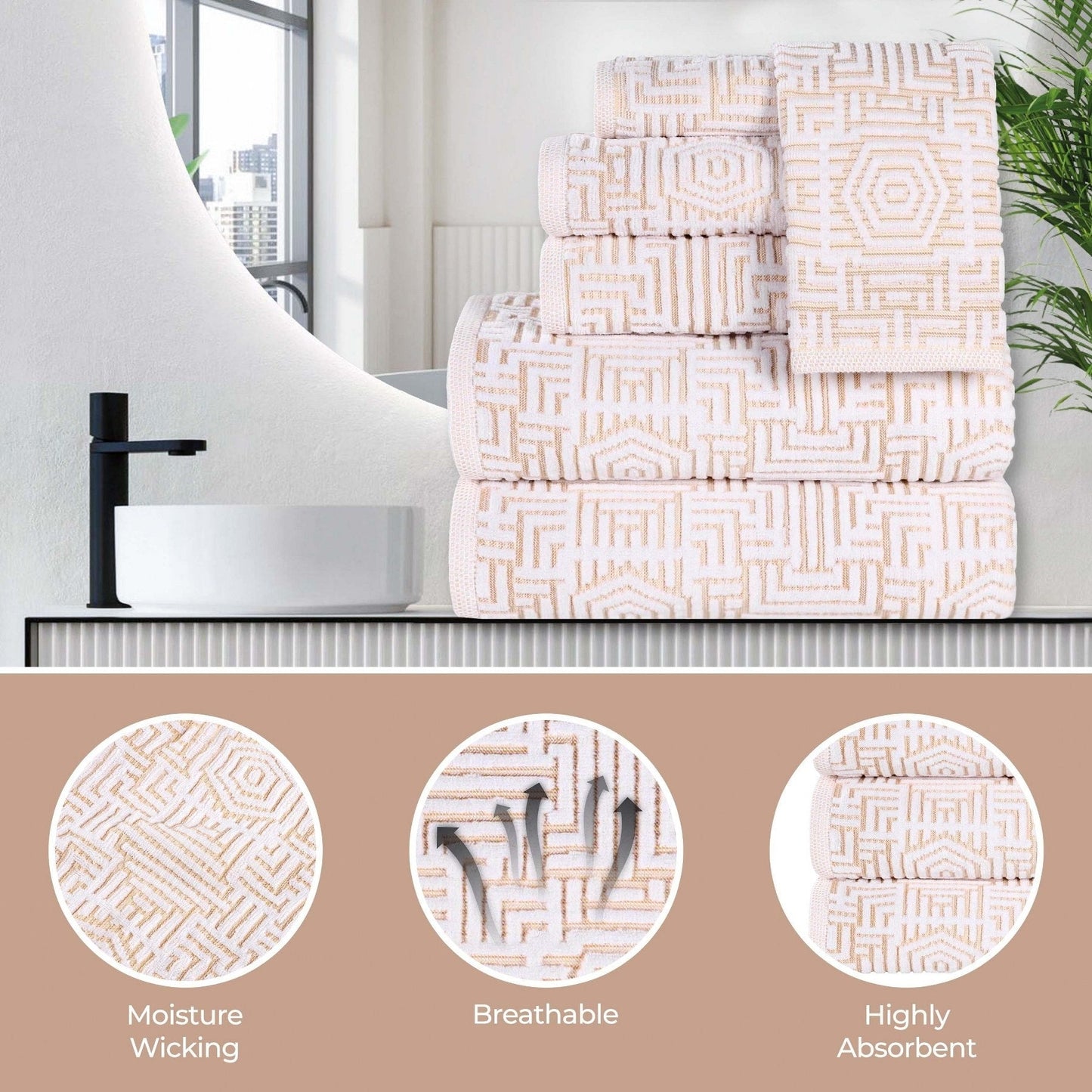 Superior Jasper Cotton Modern Jacquard Soft 3 Piece Bathroom Towel Set
