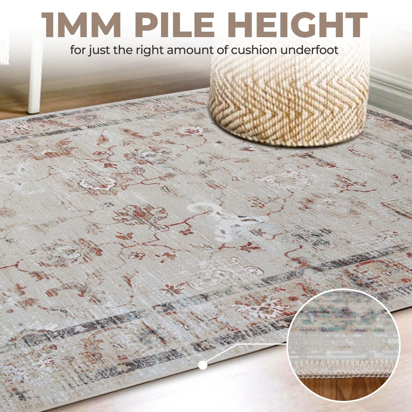 Superior Swan Floral Non-Slip Machine Washable Indoor Area Rug or Runner