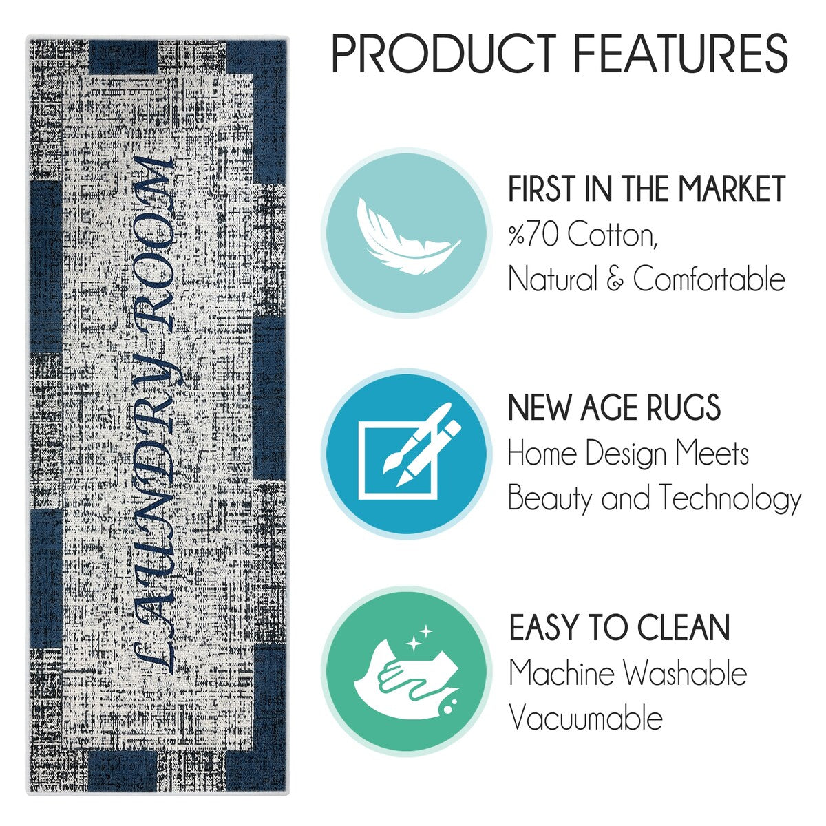 SussexHome Washable Ultra Thin Laundry Room Rug Runner - 20 x 59