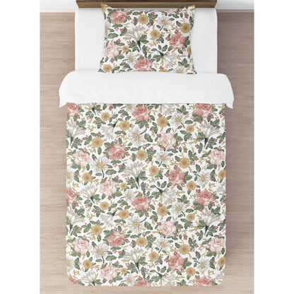 Sweet Jojo Designs Vintage Floral Boho Girl 2-piece Twin Comforter Set Blush Pink Yellow Green White Shabby Chic Rose Farmhouse