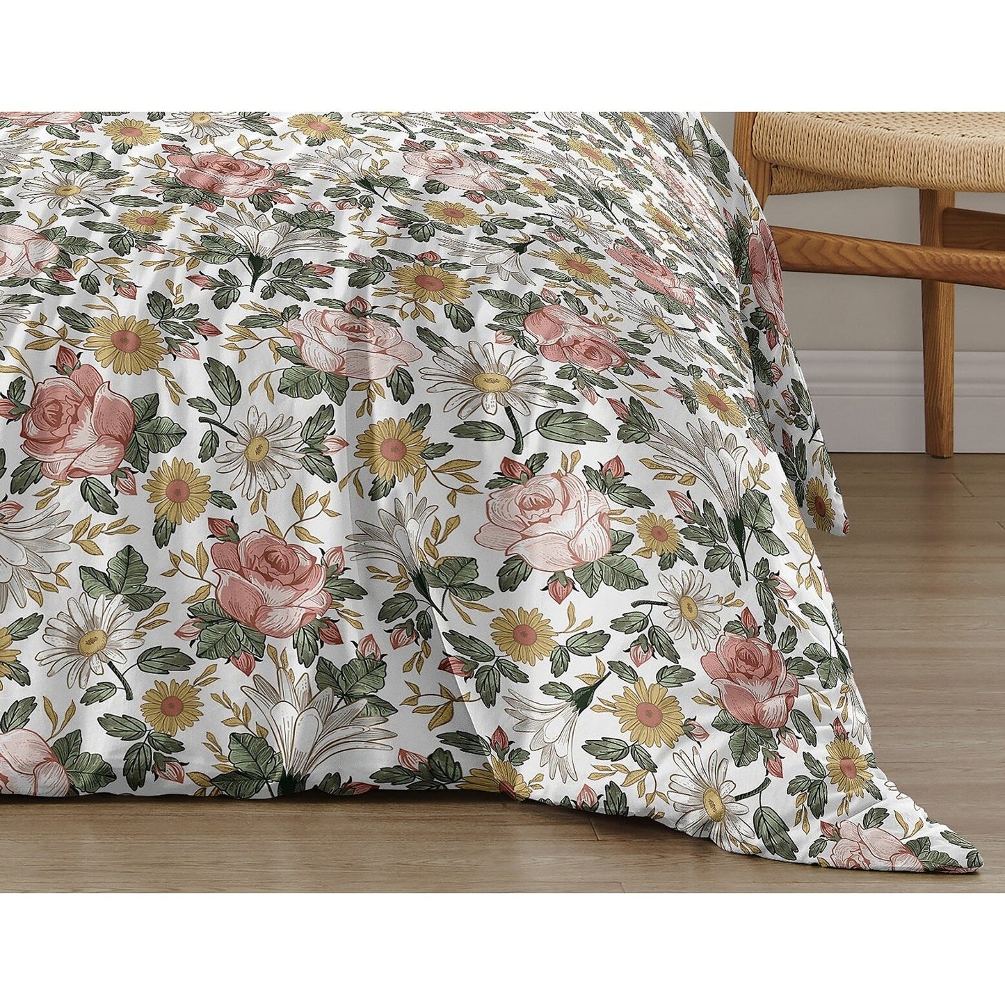 Sweet Jojo Designs Vintage Floral Boho Girl 2-piece Twin Comforter Set Blush Pink Yellow Green White Shabby Chic Rose Farmhouse