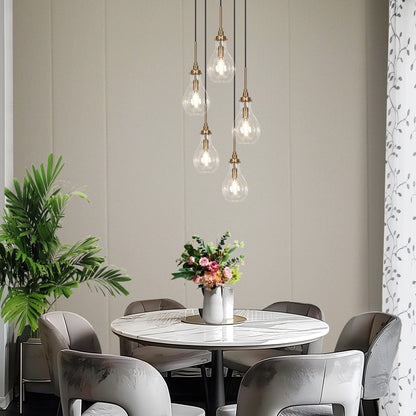 Synia Modern 5-Light Cluster Teardrop Glass Chandelier Stair Entryway Pendant Light for High Ceiling - D15'' x H18.2-74.2''
