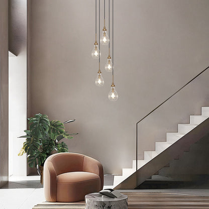 Synia Modern 5-Light Cluster Teardrop Glass Chandelier Stair Entryway Pendant Light for High Ceiling - D15'' x H18.2-74.2''