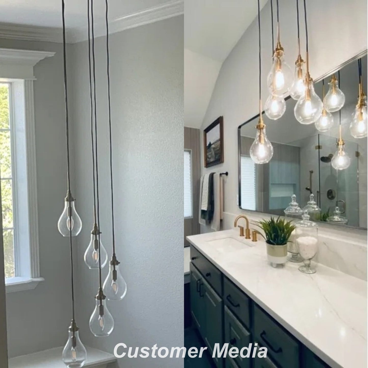 Synia Modern 5-Light Cluster Teardrop Glass Chandelier Stair Entryway Pendant Light for High Ceiling - D15'' x H18.2-74.2''