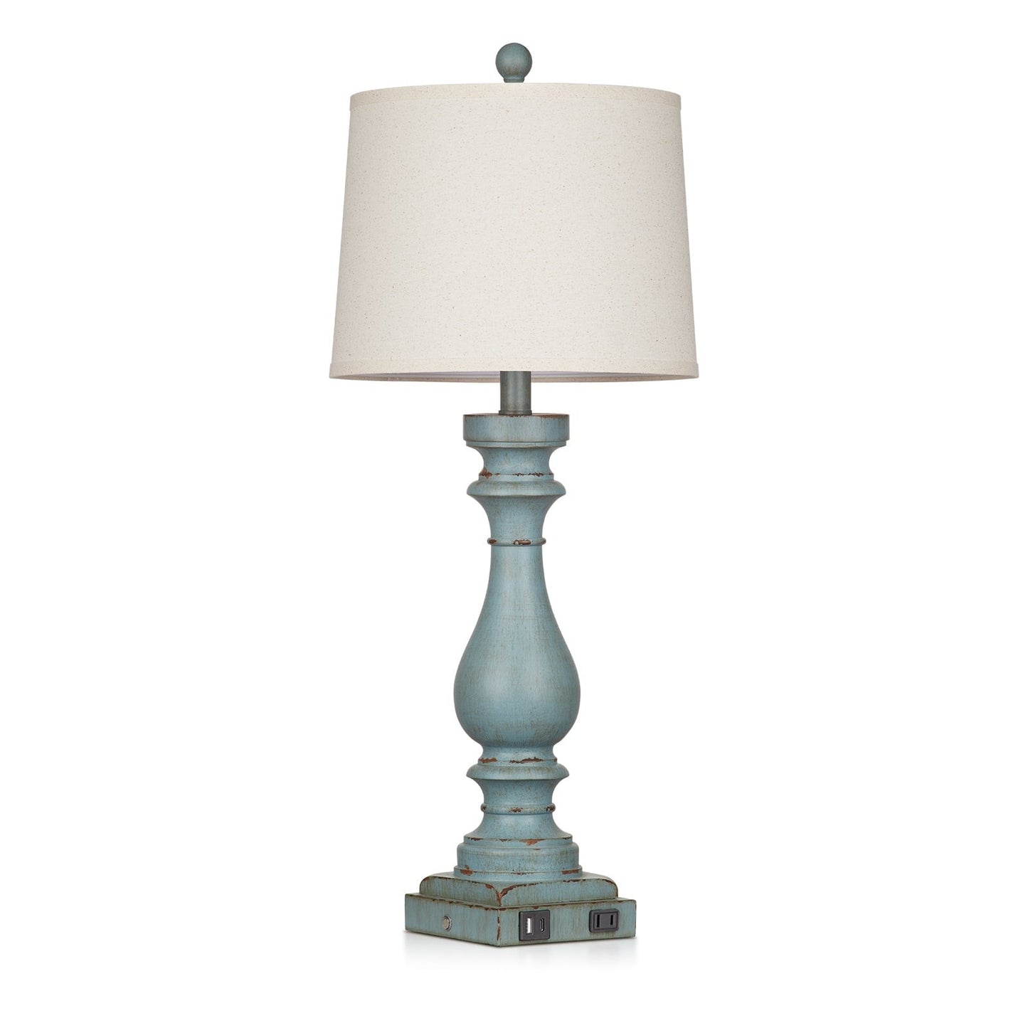 Table Lamp Blue Resin Drop Style Tilted Shade 3-Way Dimming Touch Switch USB Type-C Charging Ports AC Outlet No Strobe(Set of 2)