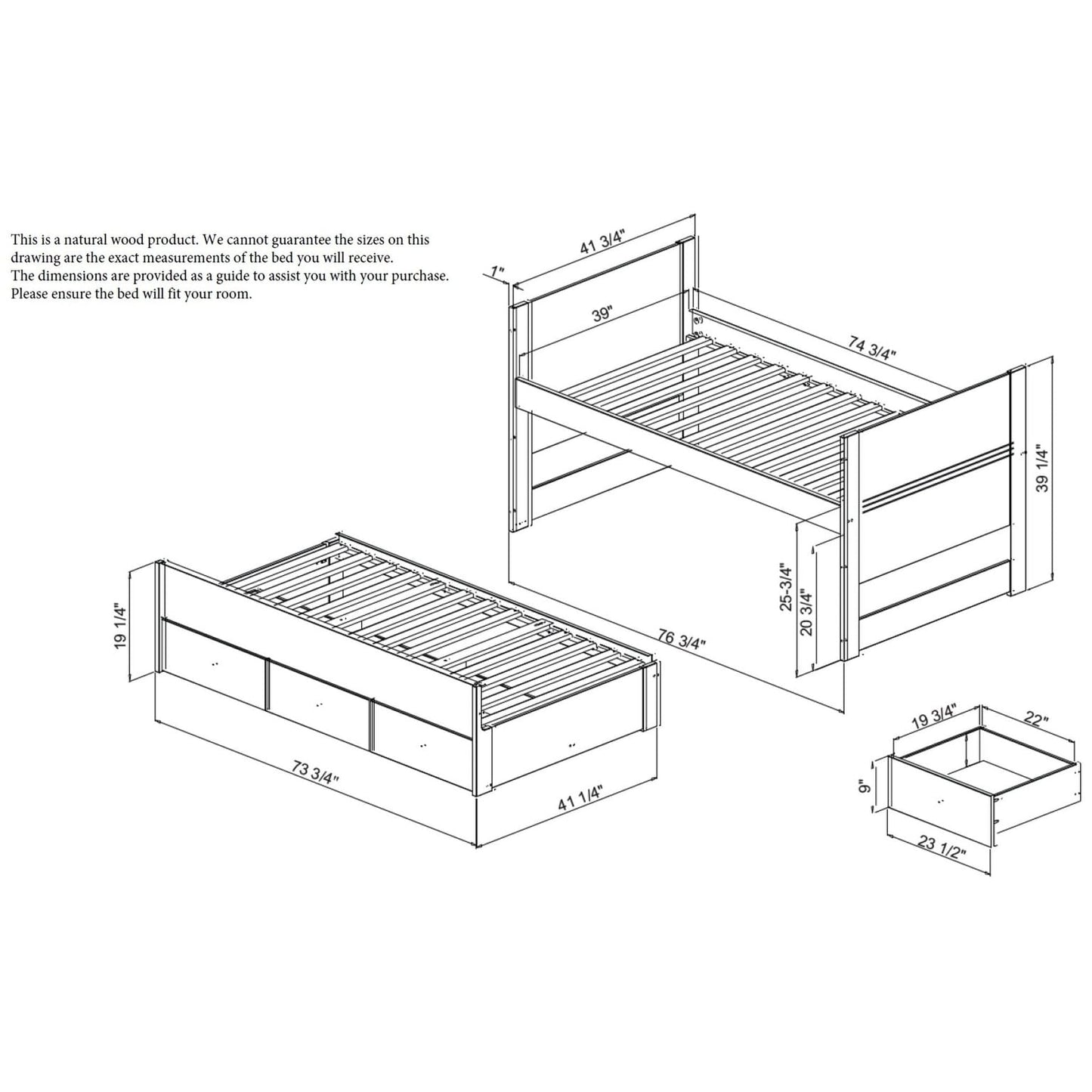Taylor & Olive Begonia Twin Bed with Twin Trundle & 3 Built in Drawers