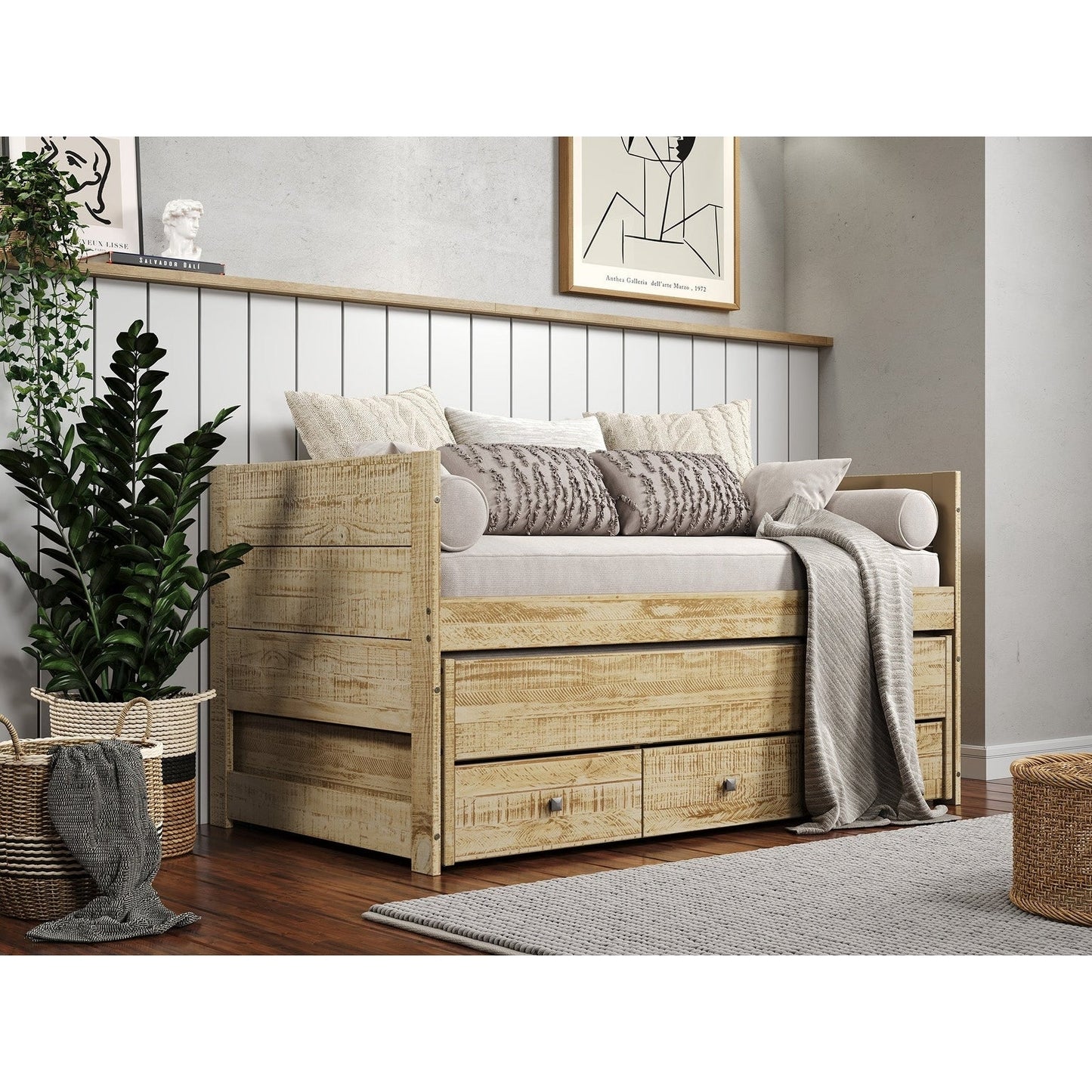 Taylor & Olive Begonia Twin Bed with Twin Trundle & 3 Built in Drawers