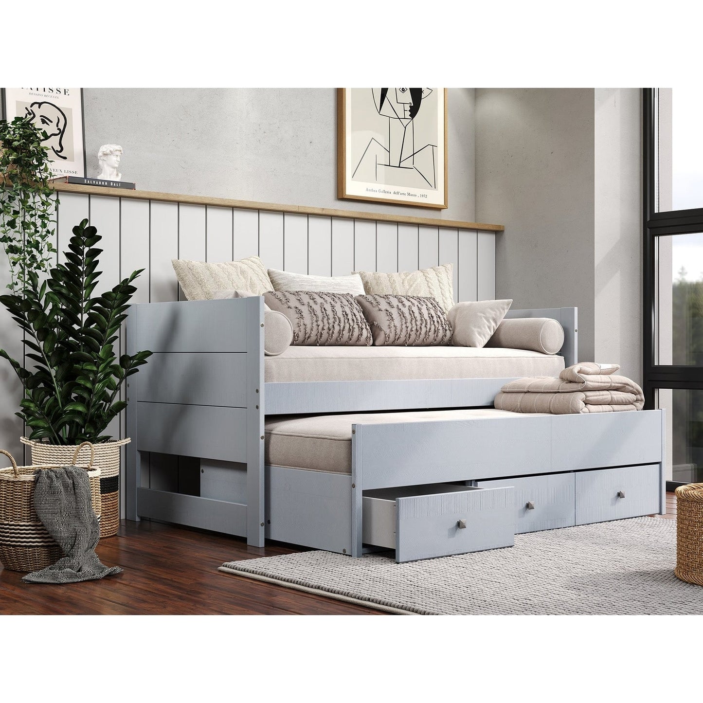 Taylor & Olive Begonia Twin Bed with Twin Trundle & 3 Built in Drawers