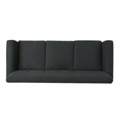 Canapé Tiya, dossier capitonné, assises carrées, revêtement en tissu gris, 200 cm