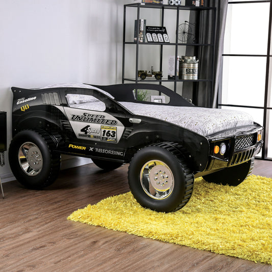 Toto Modern Black Twin Off-road Car Kid Bed with Wheels by Furniture of America