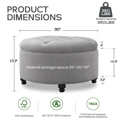 Tufted Large Round Storage Ottoman Footrest Beige/ Grey/ Blue