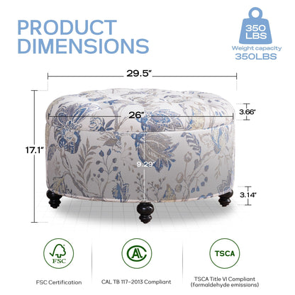 Tufted Large Round Storage Ottoman Footrest Beige/ Grey/ Blue