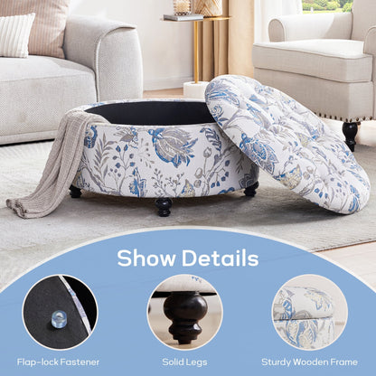 Tufted Large Round Storage Ottoman Footrest Beige/ Grey/ Blue