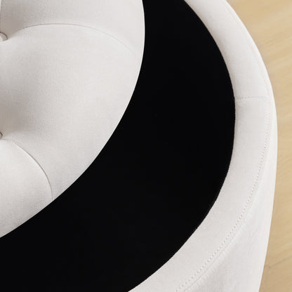 Tufted Large Round Storage Ottoman Footrest Beige/ Grey/ Blue