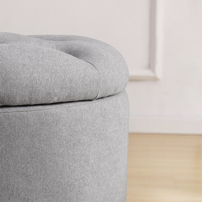 Tufted Large Round Storage Ottoman Footrest Beige/ Grey/ Blue