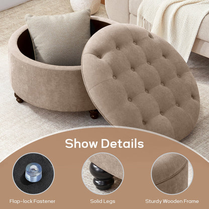 Tufted Large Round Storage Ottoman Footrest Beige/ Grey/ Blue