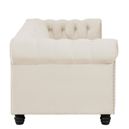 Canapé Chesterfield rembourré en velours Morden Fort avec tête de clou et pieds solides pour le salon