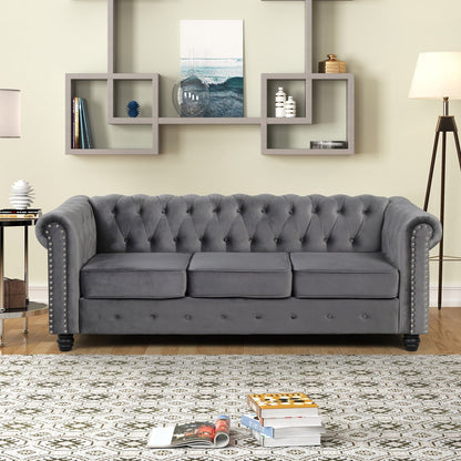 Canapé Chesterfield rembourré en velours Morden Fort avec tête de clou et pieds solides pour le salon
