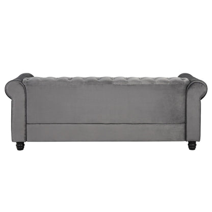 Canapé Chesterfield rembourré en velours Morden Fort avec tête de clou et pieds solides pour le salon