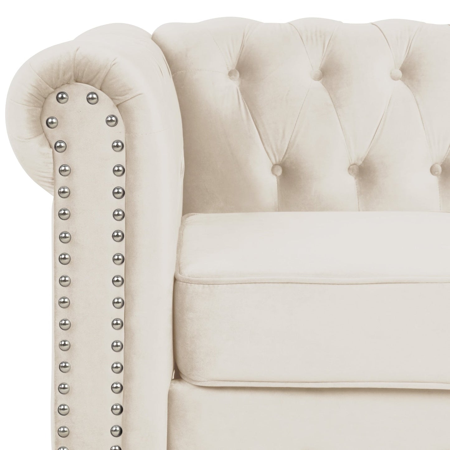 Canapé Chesterfield rembourré en velours Morden Fort avec tête de clou et pieds solides pour le salon