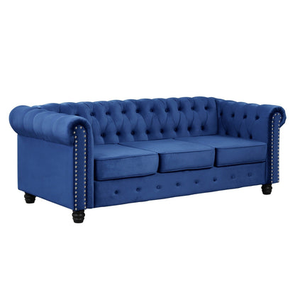 Canapé Chesterfield rembourré en velours Morden Fort avec tête de clou et pieds solides pour le salon