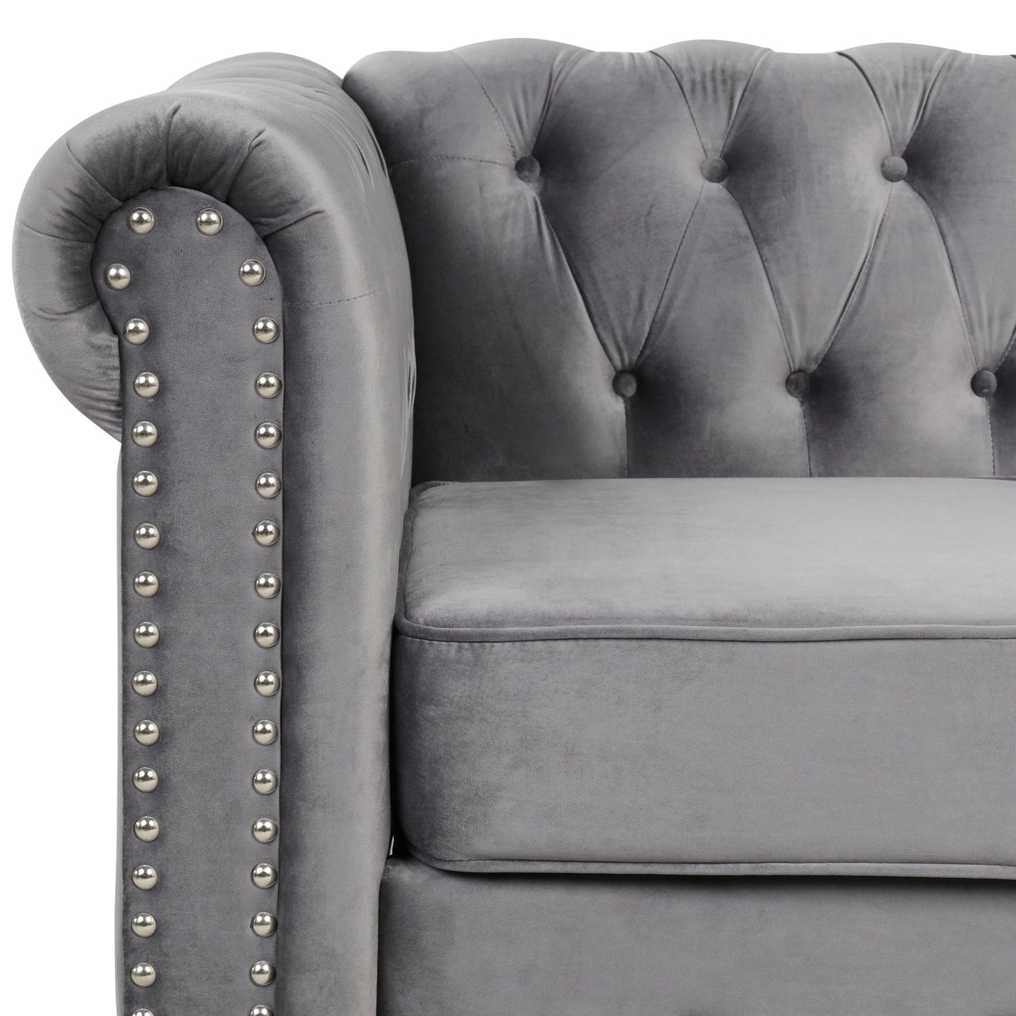 Canapé Chesterfield rembourré en velours Morden Fort avec tête de clou et pieds solides pour le salon