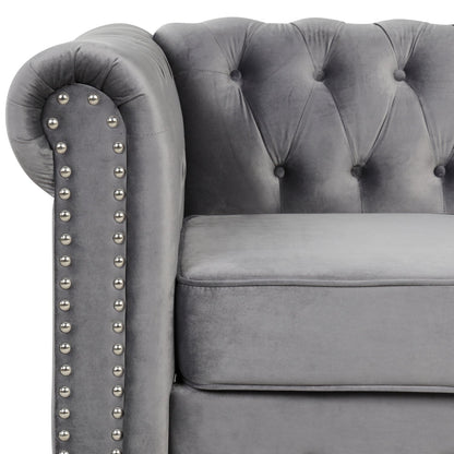 Canapé Chesterfield rembourré en velours Morden Fort avec tête de clou et pieds solides pour le salon