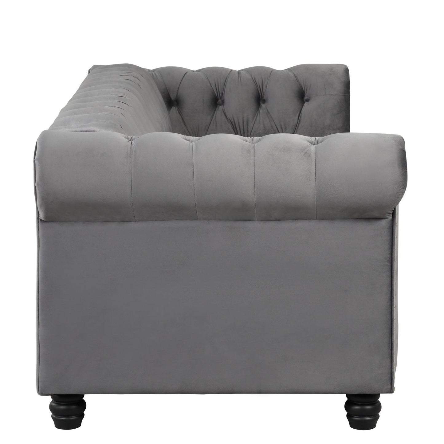 Canapé Chesterfield rembourré en velours Morden Fort avec tête de clou et pieds solides pour le salon