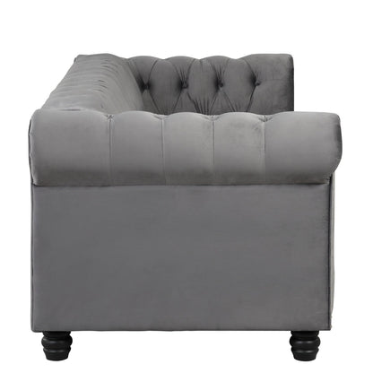 Canapé Chesterfield rembourré en velours Morden Fort avec tête de clou et pieds solides pour le salon